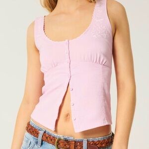 Hollister Light Pink Embroidered Tank Top NWT